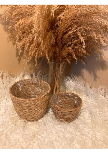 V Şeklinde Hasır Kalın Örgü Içi Poşetli Saksılık Küçük ve En Küçük Boy modelleri