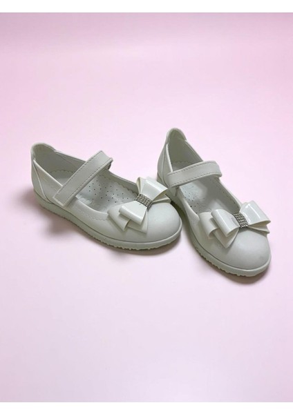 Kız Çocuk Kelebek Taşlı Fiyonklu Beyaz Düz Kaymaz Taban Ortopedik Babet fiyatları