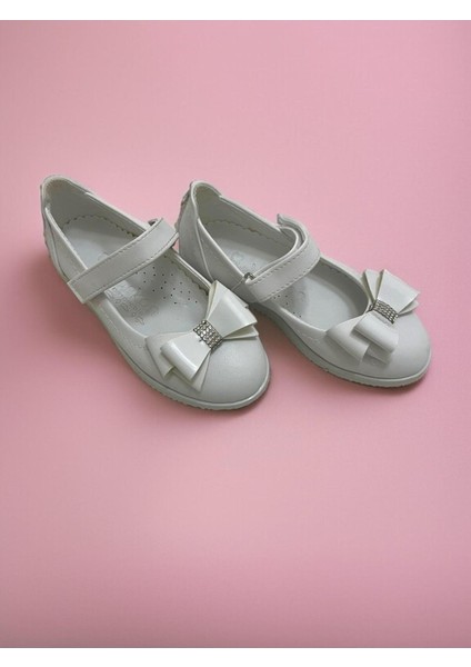Kız Çocuk Kelebek Taşlı Fiyonklu Beyaz Düz Kaymaz Taban Ortopedik Babet modelleri