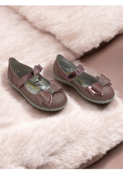 Kız Çocuk Kelebek Taşlı Fiyonklu Pembe Simli Kaymaz Taban Ortopedik Babet