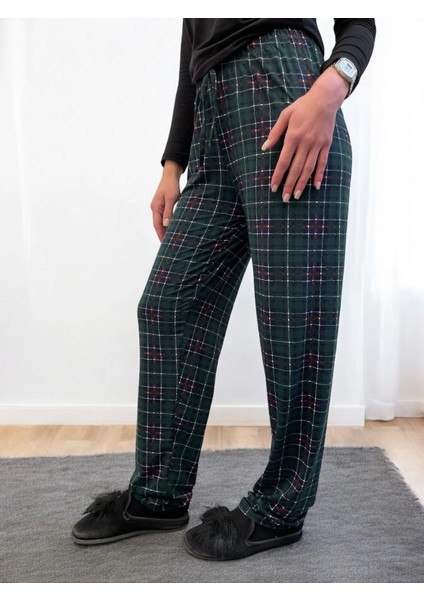 Freshness 801 Bayan Beli Lastikli Ekose Süet Tek Pijama Altı modelleri