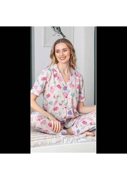 Freshness 107 Fil Desenli Patlı Kısa Kol Pijama Takımı fiyatları