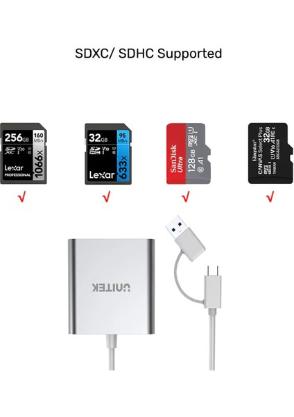Unıtek Usb-C/a To Hafıza Kart Okuyucu Sd/cf/mıcro Sd 5gbps (Y-9313D) fırsatları
