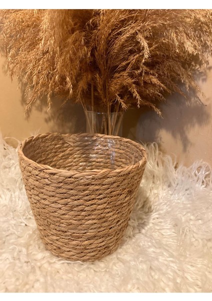 V Şeklinde Hasır Kalın Örgü Içi Poşetli Saksılık Büyük Boy