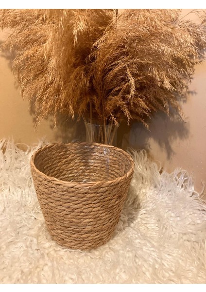 V Şeklinde Hasır Kalın Örgü Içi Poşetli Saksılık Büyük Boy