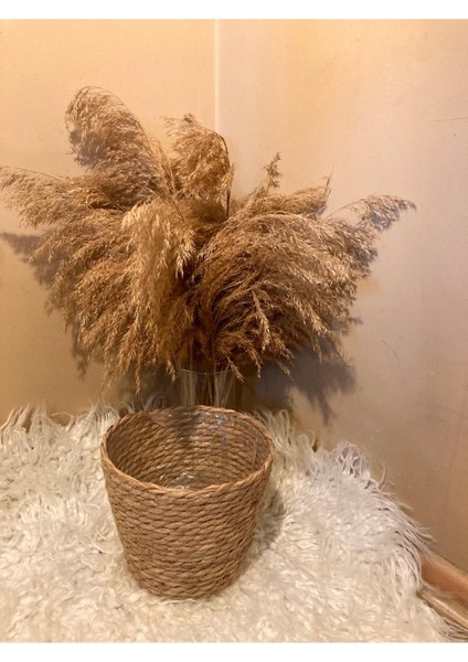 V Şeklinde Hasır Kalın Örgü Içi Poşetli Saksılık Büyük Boy