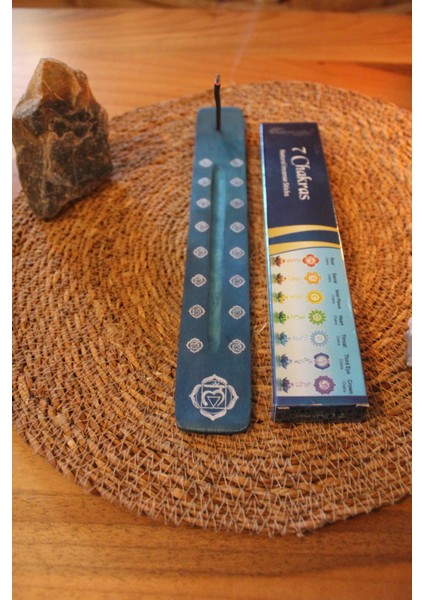 Çakra Spiritüel Tasarım Çubuk Tütsülük ve Tütsü Paketi Mavi