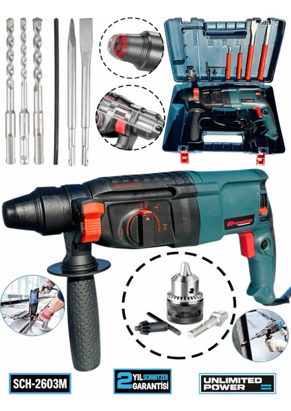 Schmıtzer 850 W (Sds Plus) Metal Şanzuman Profesyonel Darbeli Matkap Kırıcı Delici 26MM Hilti
