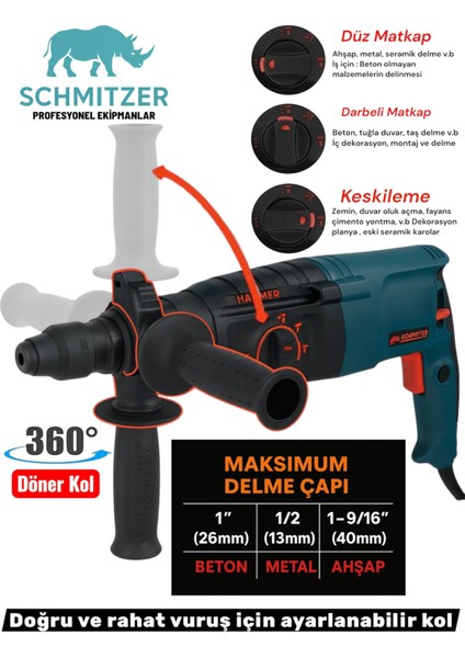 Schmıtzer 850 W (Sds Plus) Metal Şanzuman Profesyonel Darbeli Matkap Kırıcı Delici 26MM Hilti modelleri