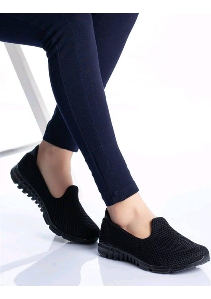 Kadın Siyah Spor Babet Hafif Ortopedik Taban Yürüyüş Ayakkabısı