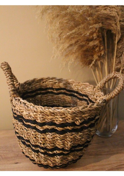 Hasır Sepet Kulplu Siyah Şeritli Düzenleyici Küçük Boy fiyatları