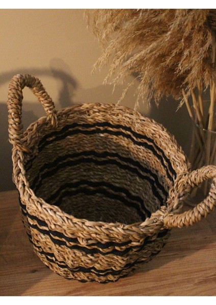 Hasır Sepet Kulplu Siyah Şeritli Düzenleyici Küçük Boy modelleri