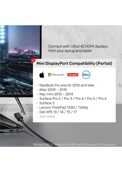 Unıtek Mını Dısplayport To HDMI Dönüştürücü 2mt 4K 30Hz (V1152A)