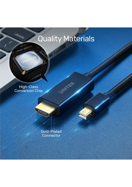 Unıtek Mını Dısplayport To HDMI Dönüştürücü 2mt 4K 30Hz (V1152A)