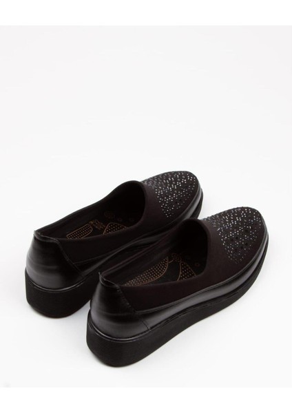 Kadın Bağcıksız Kauçuk Ortopedik Taban Comfort Model Taşlı Deri Klasik Anne Ayakkabı fırsatları