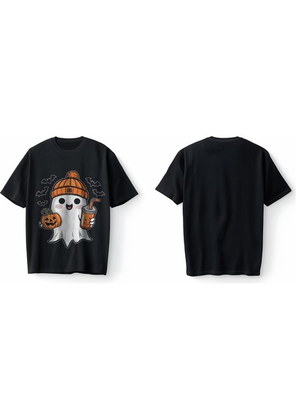 Sevimli Hayalet Baskılı Cadılar Bayramı Halloween Oversize Unisex Tişört T-Shirt modelleri