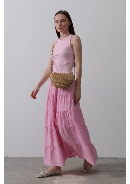 Kat Kat Keten Etek - Şeker Pembe