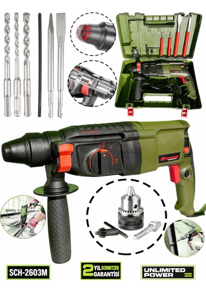 Schmıtzer 850 W (Sds Plus) Metal Şanzuman Profesyonel Darbeli Matkap Kırıcı Delici 26MM Hilti