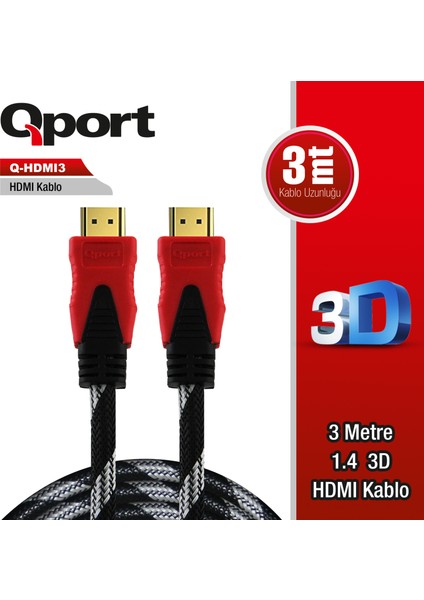 Qport Q-Hdmı3 HDMI 1.4 V Altın Uçlu Kablo 3 mt modelleri