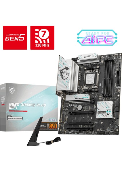 Msı B850 Gamıng Plus Wıfı Am5 Ddr5 8200MHZ(OC) Dp 3x M.2 USB 10GBS 5g Lan Wı-Fı 7 Atx