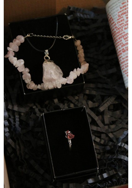 100 Dilde Seni Seviyorum Kupa - Pembe Kuvars Bileklik - Pembe Kuvars Kolye - Pembe Kuvars Yüzük