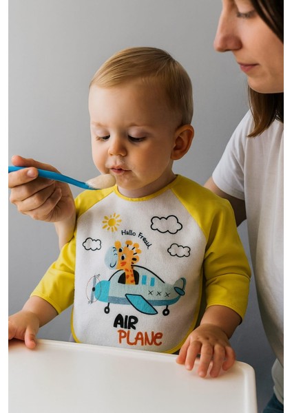 0-12 Ay Kollu Şirin Renkli Desenli Mama Önlüğü