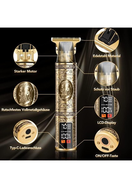 Metal Gövdeli, LCD Ekranlı Çok Amaçlı Tıraş Makinesi, Saç ve Sakal Için Ideal
