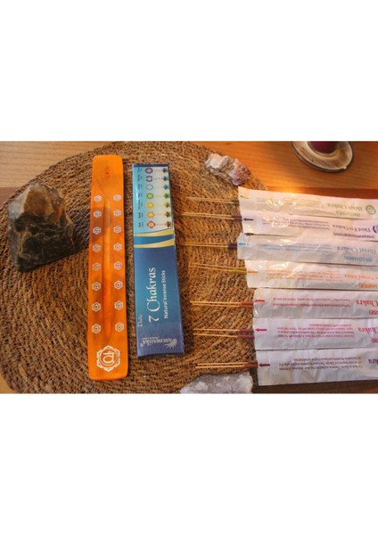 Çakra Spiritüel Tasarım Çubuk Tütsülük ve Tütsü Paketi Turuncu