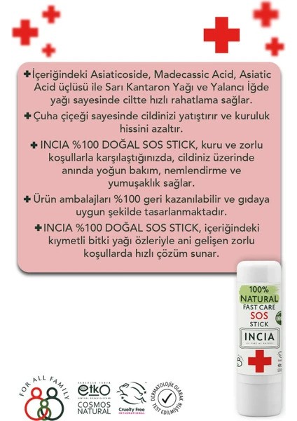 INCIA%100 Doğal Sos Stick Anlık Yatıştırıcı Organik Yalancı Iğde Hızlı Koruma Bitkisel 6 G