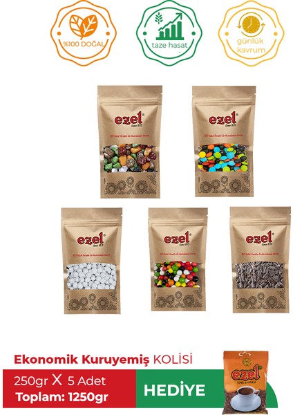 Ekonomik Kuruyemiş Kolisi 3 – 5' li Lezzet Seti + 100 g Türk Kahvesi modelleri