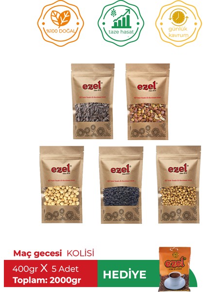 Kuruyemiş Maç Gecesi Kolisi – 5'li Atıştırmalık Set + 100 g Türk Kahvesi