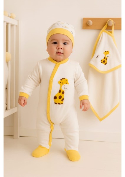0-3 Ay Erkek Bebek Zürafa Nakışlı Battaniyeli 5 Li Hastane Çıkış Zıbın Seti