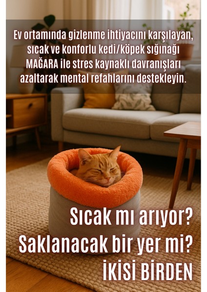 Mağara (45X40CM) - Modern Kedi/köpek Mağara Yatak, Saklanma Alanı, Sakinleştirici, Konforlu modelleri