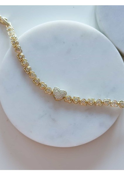 Taşlı Kalp Kalp Bileklik