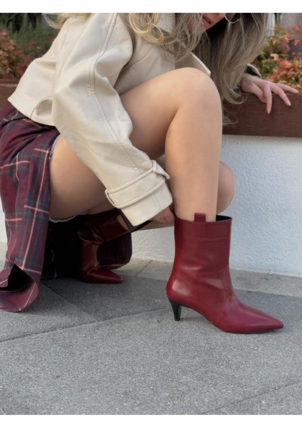 Lavino Kadın Topuklu Bot Bordo Kırışık Rugan modelleri