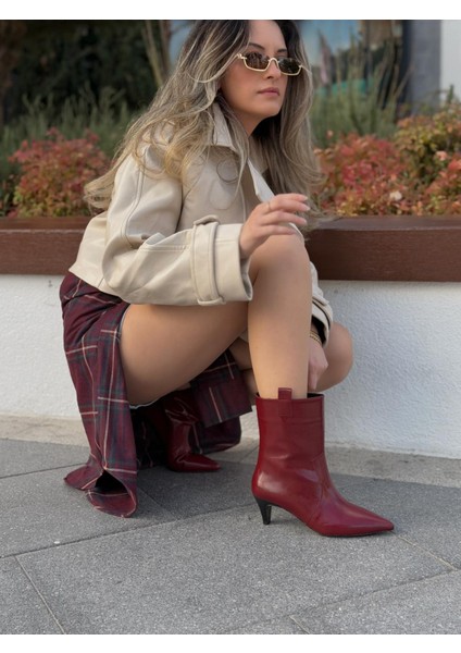 Lavino Kadın Topuklu Bot Bordo Kırışık Rugan indirimleri