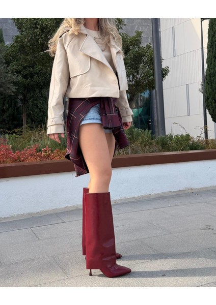 Lencie Kadın Topuklu Çizme Bordo Kırışık Rugan fiyatları