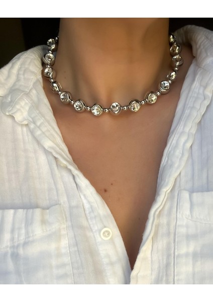 Çelik Taşlı Choker Kolye