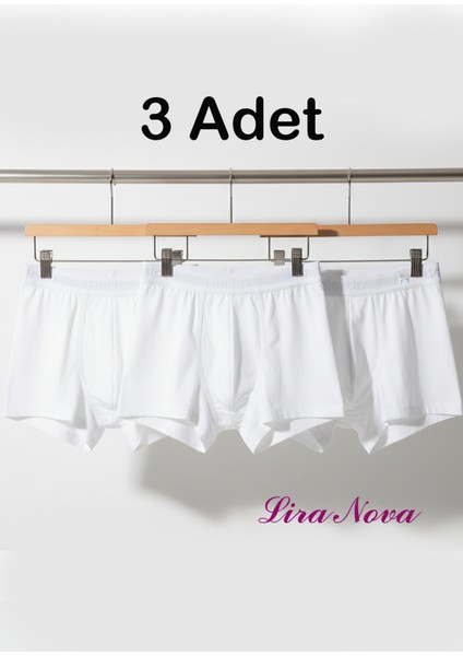 Beyaz 3'lü Paket Soft Elastan Boxer %90 Coton %10 Elestane