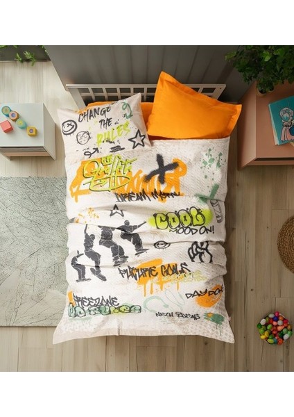 Cotton Box Genç Complete Set Tek Kişilik Graffiti Oranj