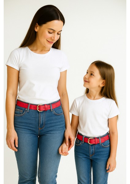 Anne Kız Kemer Seti Deri 3 cm Şık Kemer Kot ve Kumaş Pantolonlara Uygun Hediye Kombin