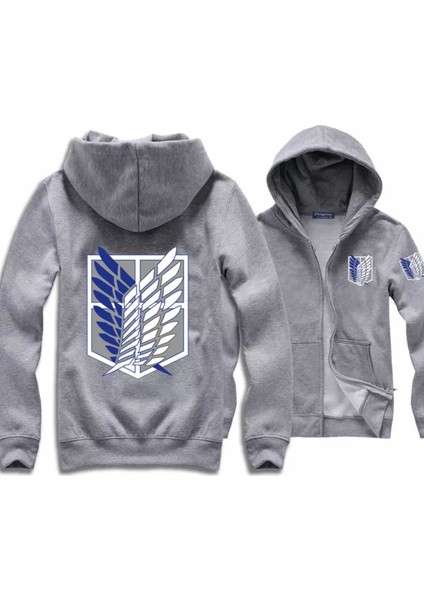 Punıx Büyük Beden Titan Kanat Baskılı Tam Kışlık Fermuarlı Erkek Bıg Sıze Sweatshırt