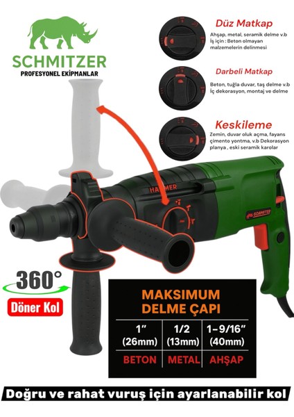 Schmıtzer 850 W (Sds Plus) Metal Şanzuman Profesyonel Darbeli Matkap Kırıcı Delici 26MM Hilti modelleri