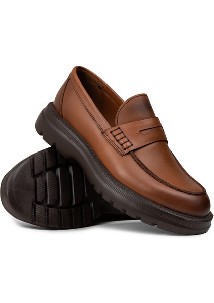 Erkek Hakiki Deri Taba Renk Kalın Taban Loafer - 02006MTBAE01 modelleri