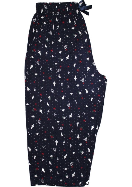 Yüksek Bel Kaliteli Yazlık Kapri Boy Büyük Beden Pijama Alt Bermuda Desenli