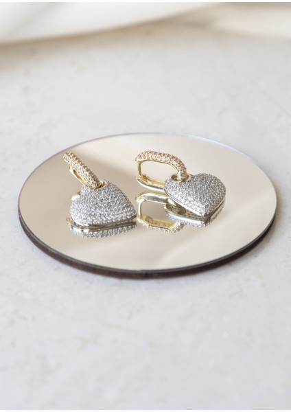 Taşlı 2 Renk Kalp Küpe fiyatları