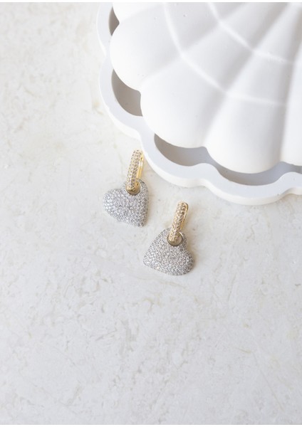 Taşlı 2 Renk Kalp Küpe modelleri