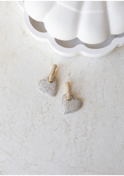 Taşlı 2 Renk Kalp Küpe indirimleri