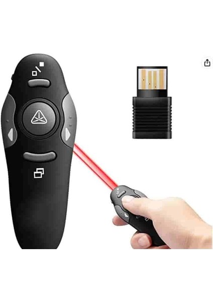 Kablosuz Sunum Kumandası, Lazer Kalem, Siyah, Powerpoint ve Sunumlar Için Atlatıcı
