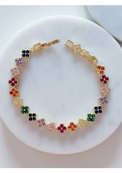 Renkli Taş Yonca Bileklik